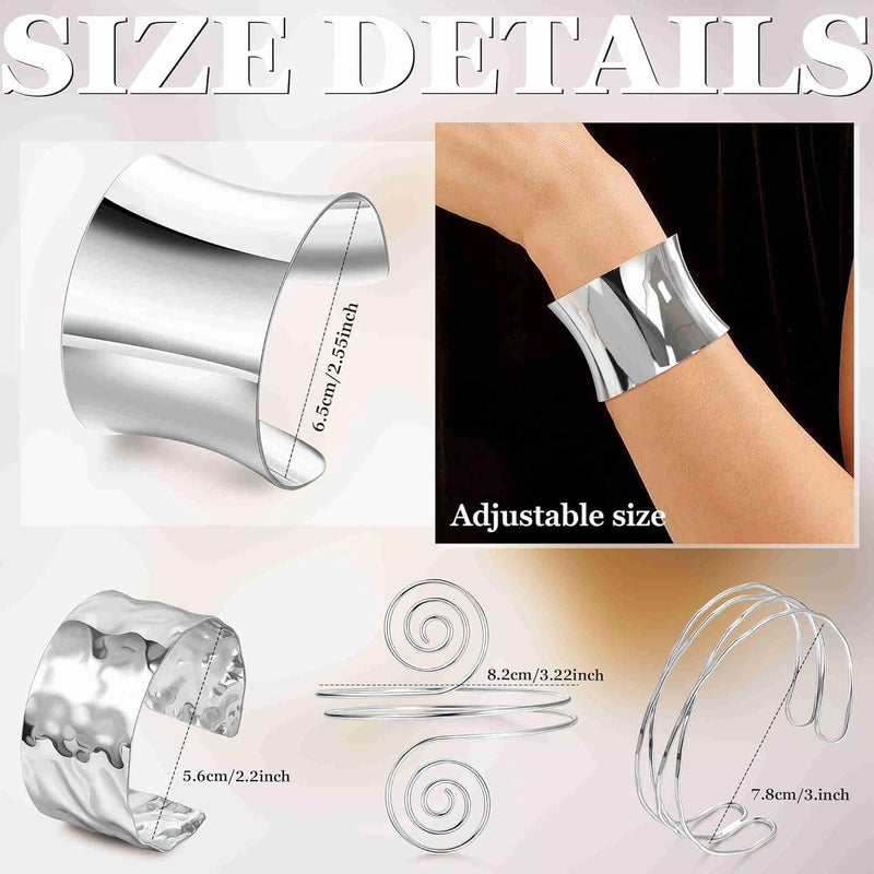 Masedy 4PCS Gold Arm Cuff Bracelets for Women Chunky Open Wrap Cuff Bracelet Set Adjustable Upper Arm Bracelet Bangle Statement Bracelet Minimalist Irregular Armband Coil Swirl Arm Jewelry - Image 2